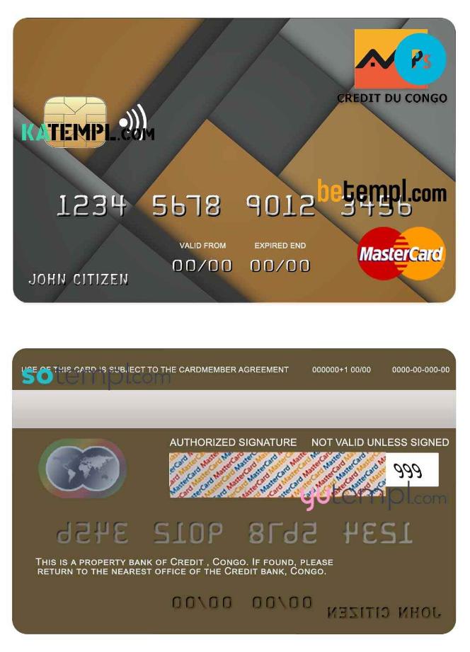 Congo Credit bank mastercard credit card template in PSD format, fully editable